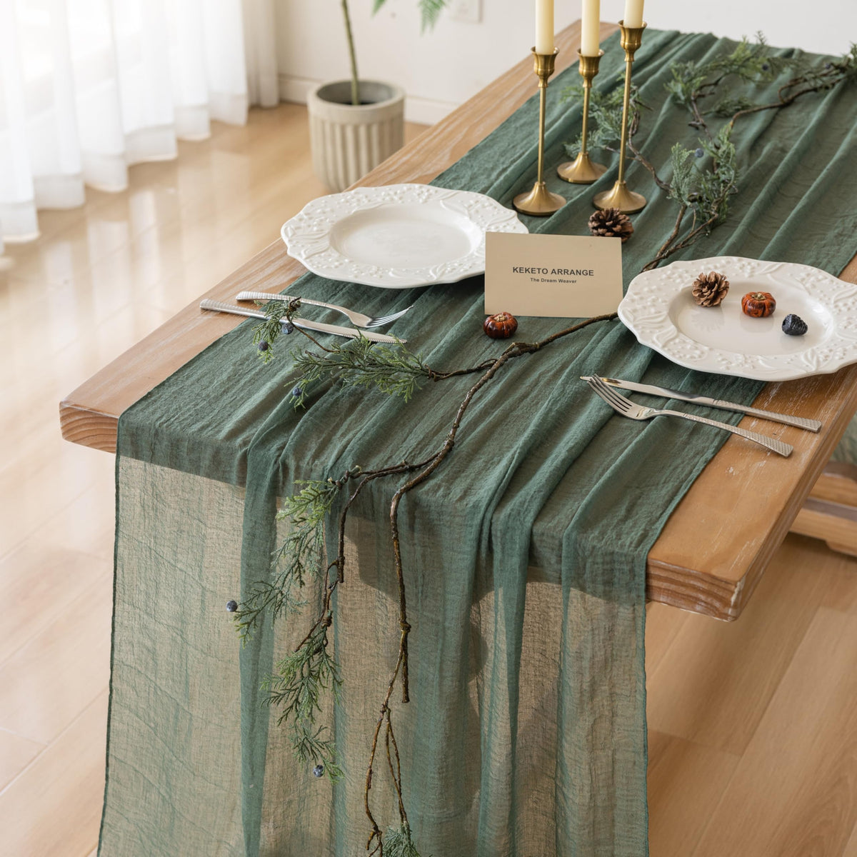 Sage Green Cheesecloth Table Runner 120 Inches Fall Party Home Decorations