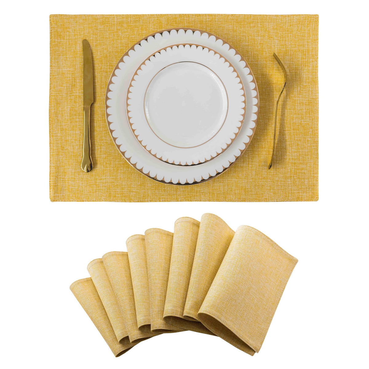 Home Brilliant Linen Placemats Set of 4 Heat Resistant Dining Table Cloth Place Mats Kitchen Table Mats Placemats Table Decor, Natural Linen