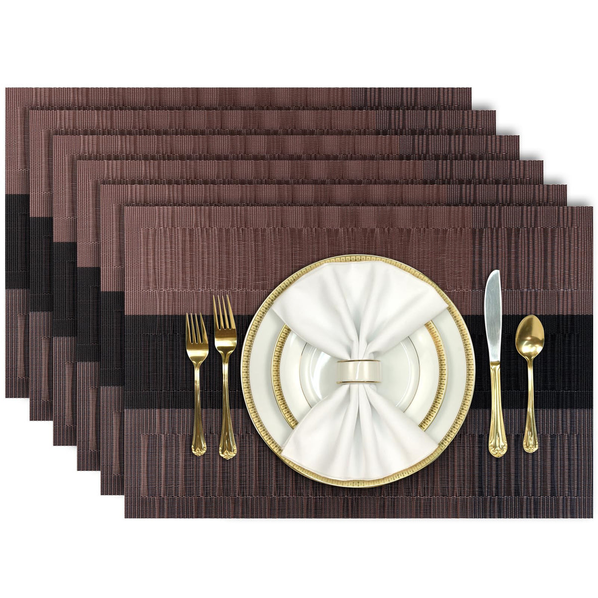 Aofmee Placemats, Placemats Set of 6, Heat Resistant Place Mats, Washable PVC Table Mats, Woven Vinyl Plastic Placemats for Dining Table, Non-Slip Stain Resistant Kitchen Table Placemats Easy to Clean