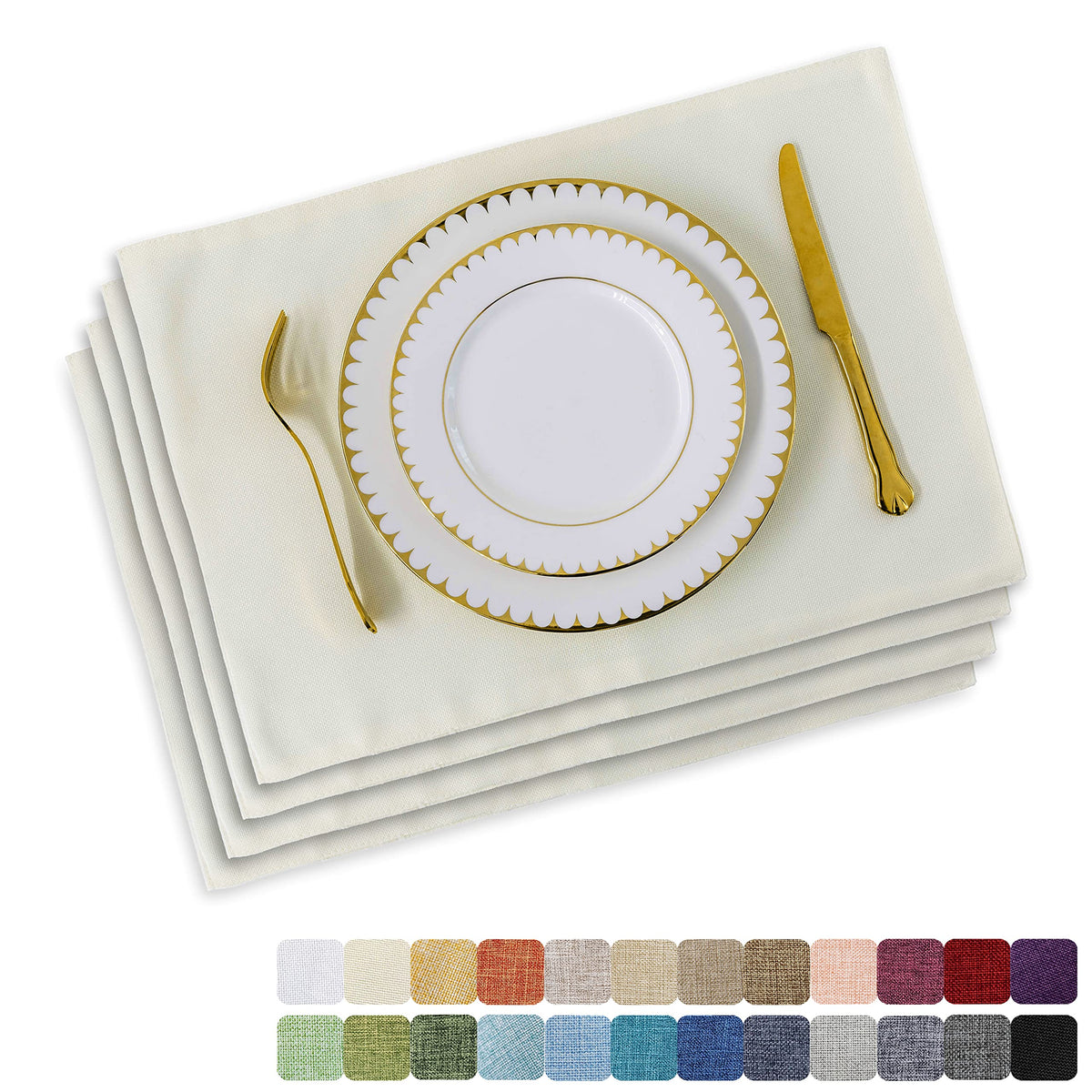 Home Brilliant Linen Placemats Set of 4 Heat Resistant Dining Table Cloth Place Mats Kitchen Table Mats Placemats Table Decor, Natural Linen
