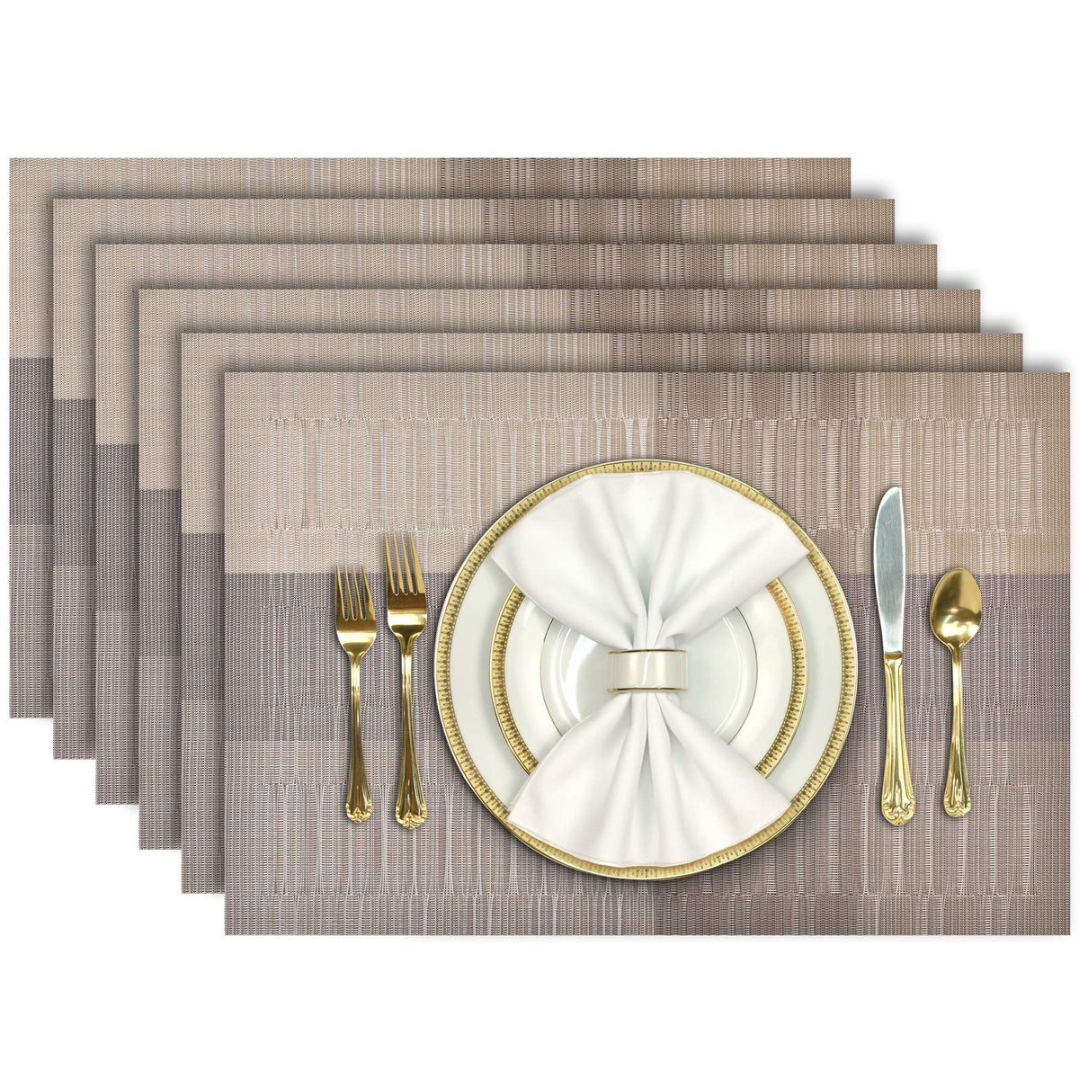 Aofmee Placemats, Placemats Set of 6, Heat Resistant Place Mats, Washable PVC Table Mats, Woven Vinyl Plastic Placemats for Dining Table, Non-Slip Stain Resistant Kitchen Table Placemats Easy to Clean