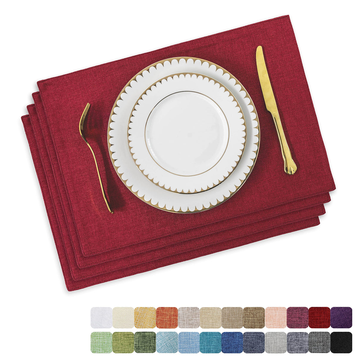 Home Brilliant Linen Placemats Set of 4 Heat Resistant Dining Table Cloth Place Mats Kitchen Table Mats Placemats Table Decor, Natural Linen