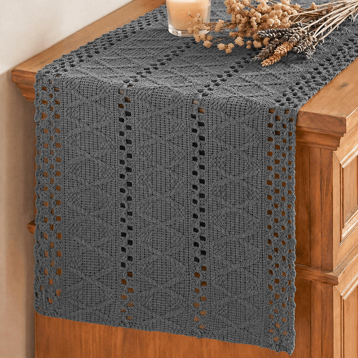 Artoid Mode Beige Woven Farmhouse Hollow Table Runner 12x72 Inch