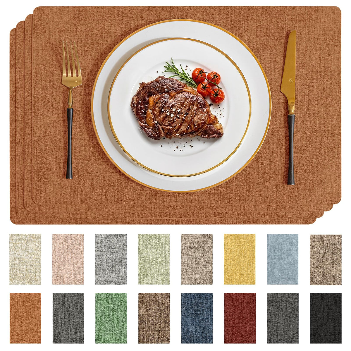 Romanstile Faux Leather Vinyl Placemats Set of 6, Dark Green
