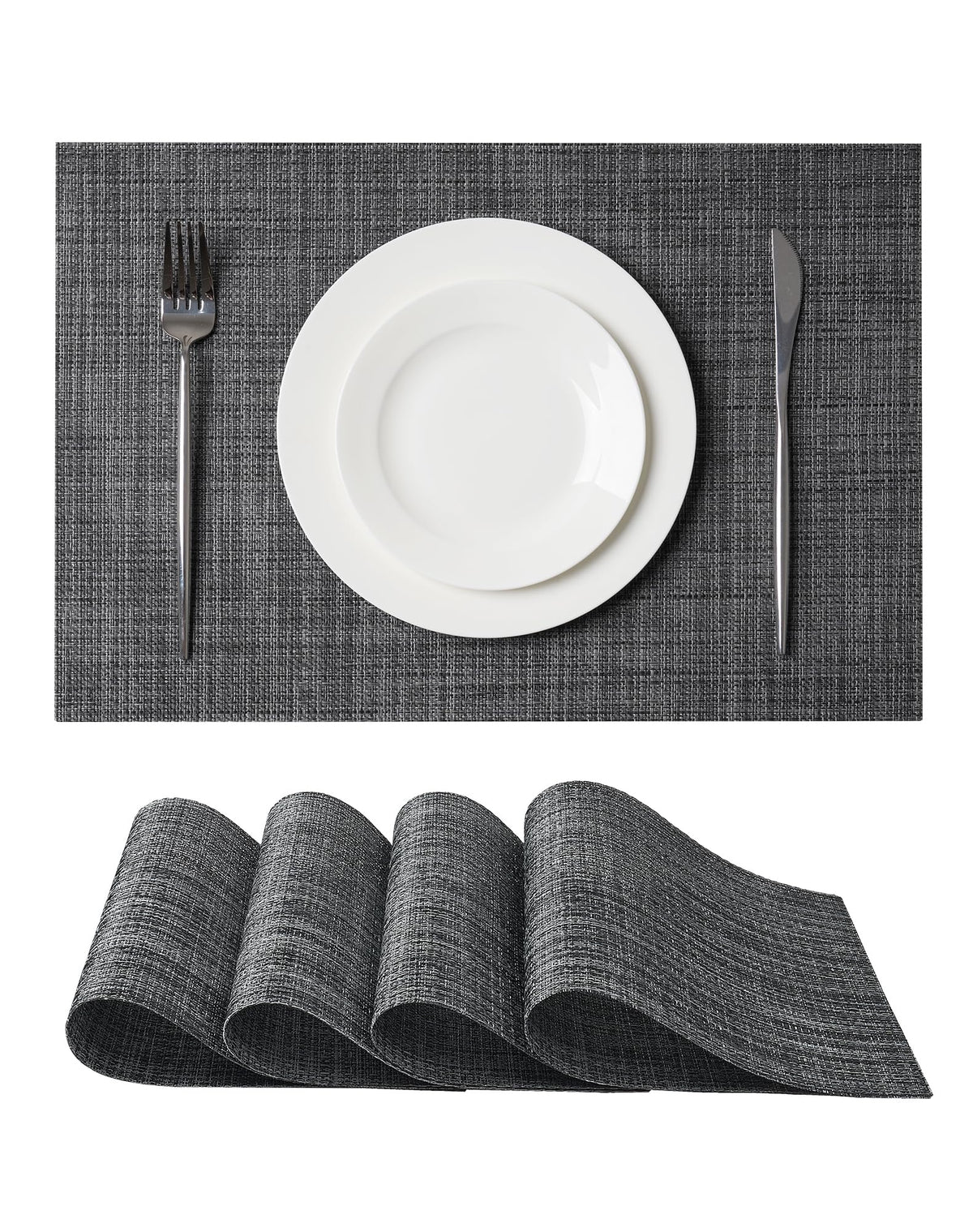 Leetaltree Deep Navy Woven Placemats Set of 6 - Heat Resistant Non-Slip Place mats for Dining Table, Washable Durable PVC Vinyl Woven Table Mats(Deep Navy, 6)