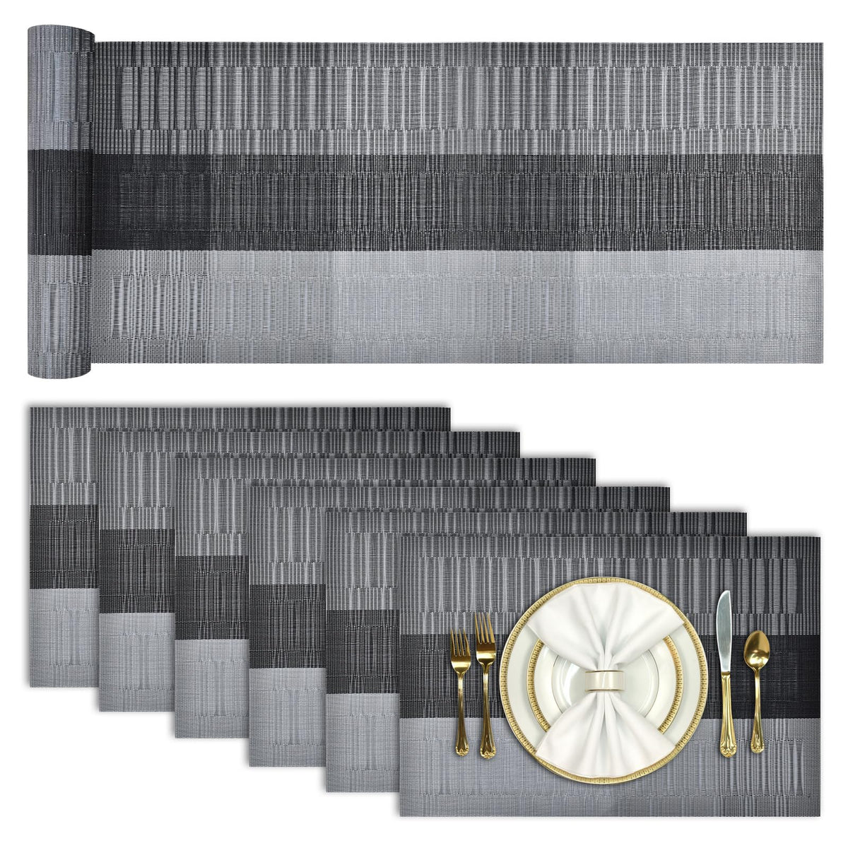 Aofmee Placemats, Placemats Set of 6, Heat Resistant Place Mats, Washable PVC Table Mats, Woven Vinyl Plastic Placemats for Dining Table, Non-Slip Stain Resistant Kitchen Table Placemats Easy to Clean