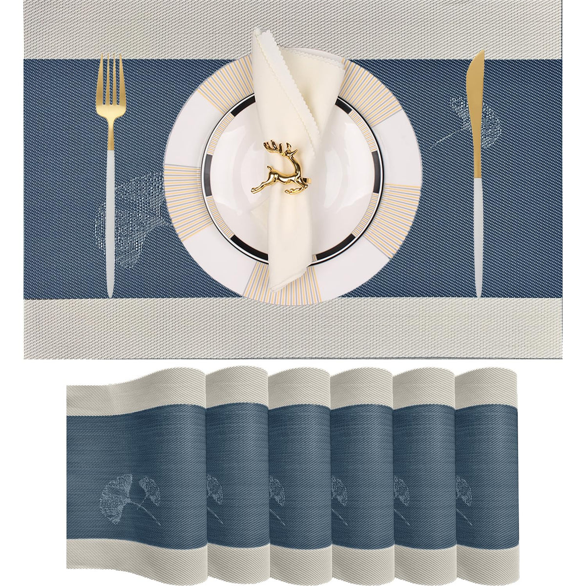 PIGCHCY Placemats,Durable Placemats for Dining Table,Washable Woven Vinyl Kitchen Placemats Set of 4 (Brown)