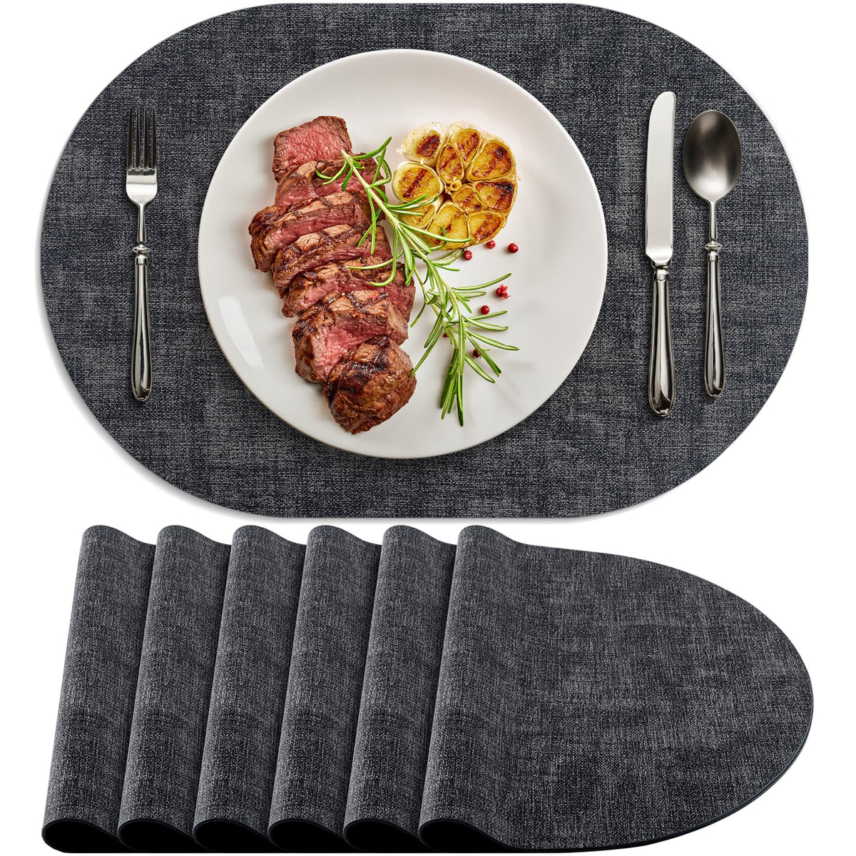Placemats for Dining Table Set of 8 Non-Slip, Heat Resistant Oval Leather Placemat Double Layer, Waterproof Table Mats Easy to Clean for Kitchen Dining Room Coffee Office Table, Beige