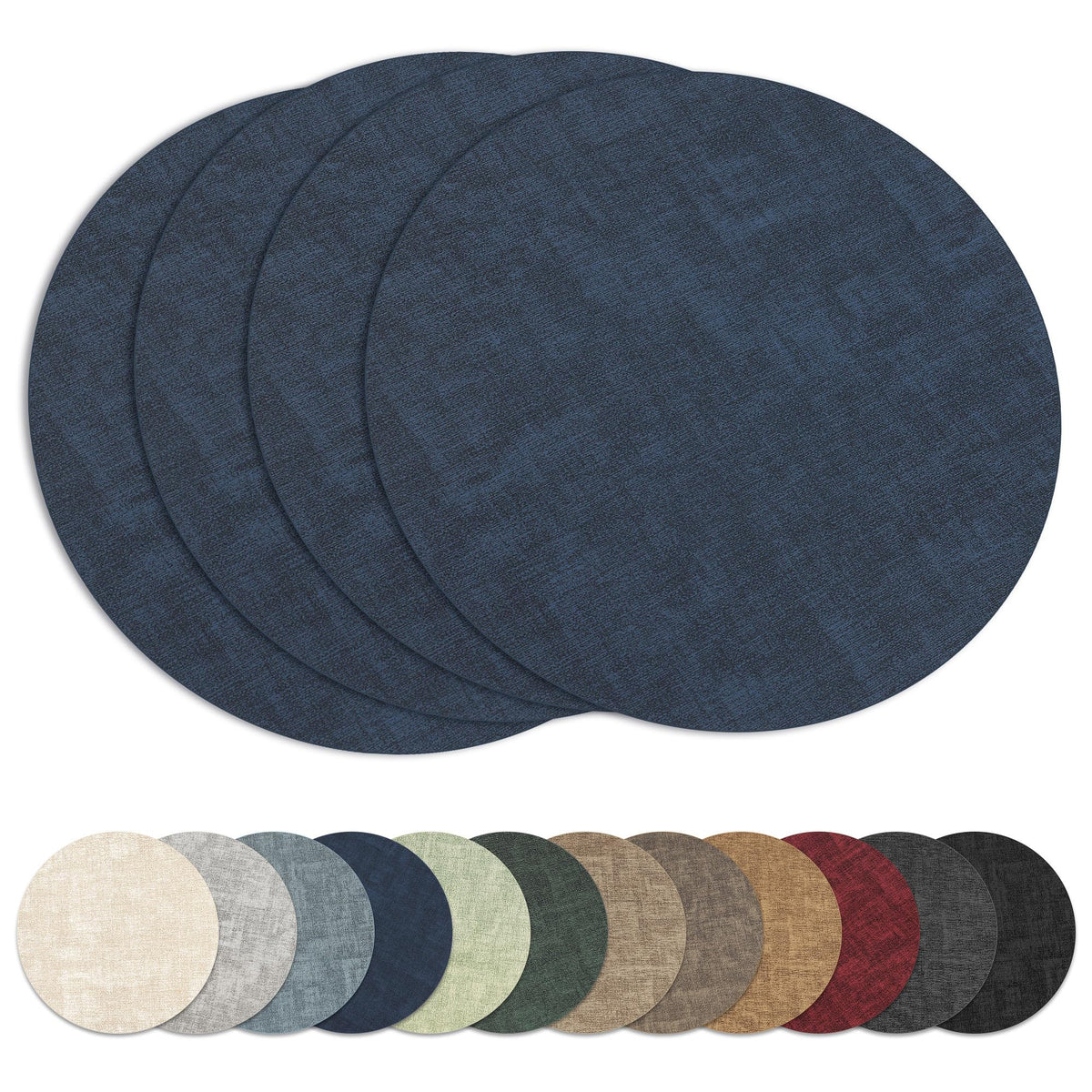 13" Round Placemats Set of 6, Reversible Faux Leather Wipeable Table Mats