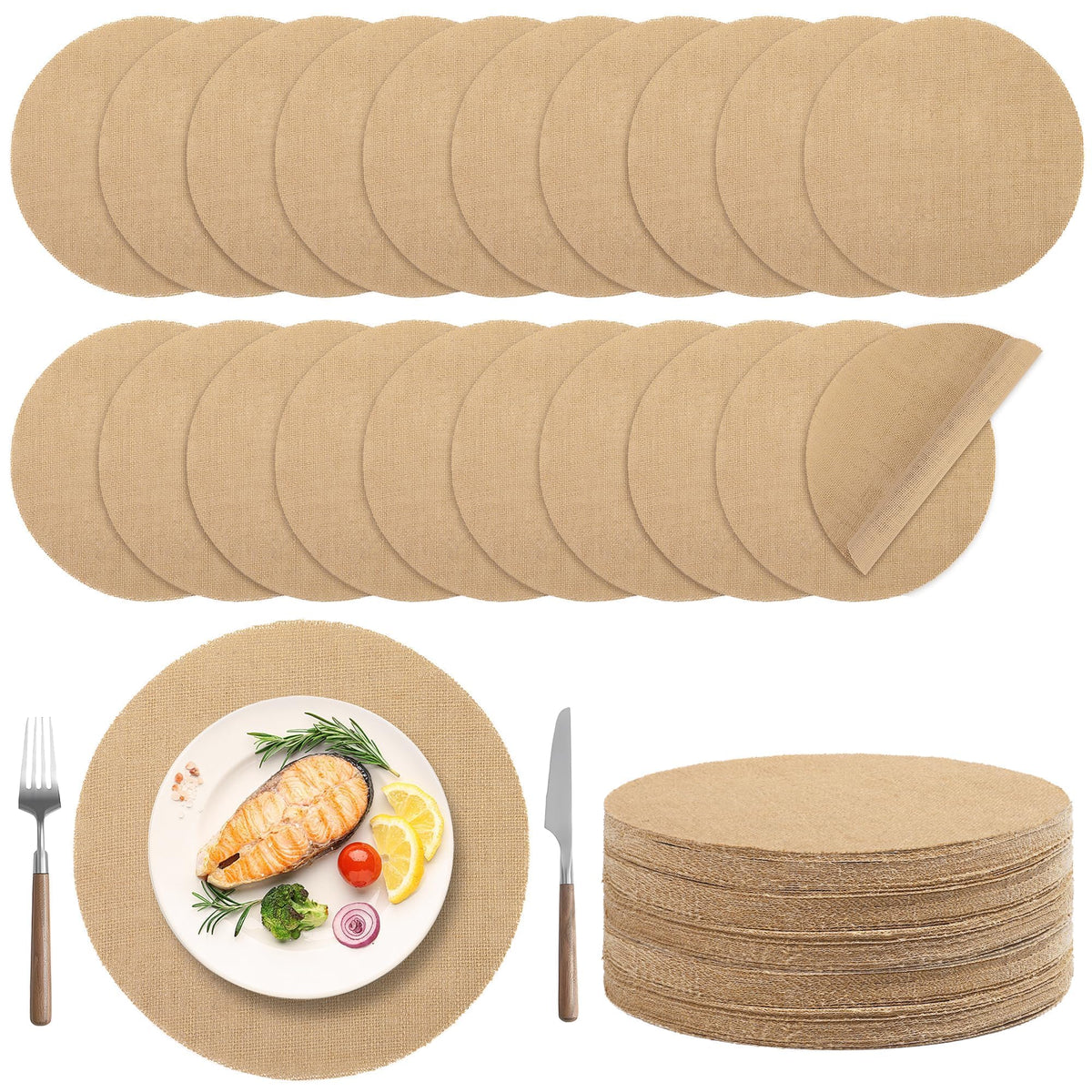 Kochorie 50 Pieces Burlap Placemats 11.8 Inch Round
