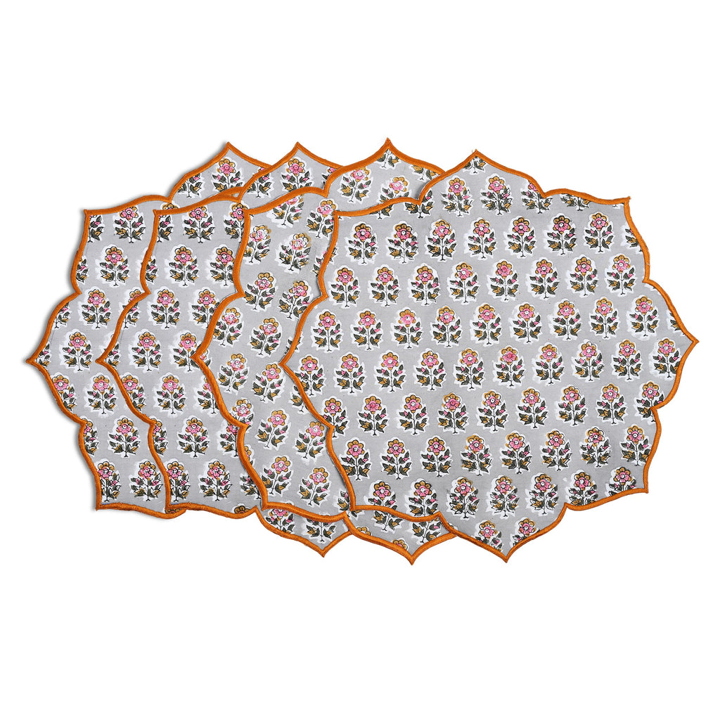 CPC Agate Green Block Print Cotton Floral Placemat 15x15 Inch, Set of 4