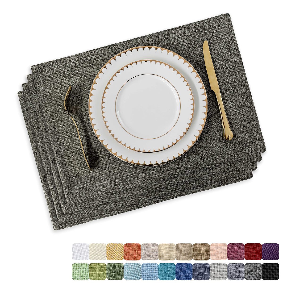Home Brilliant Linen Placemats Set of 4 Heat Resistant Dining Table Cloth Place Mats Kitchen Table Mats Placemats Table Decor, Natural Linen