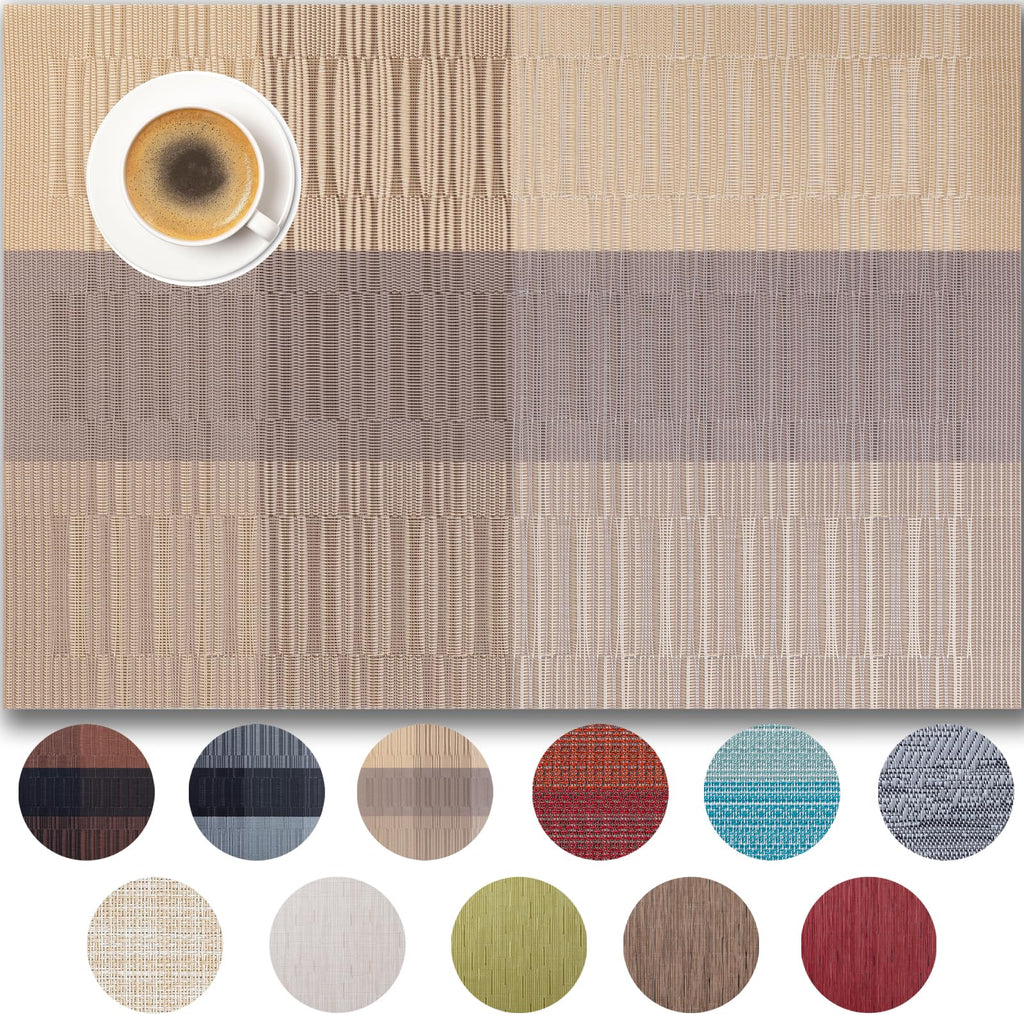 Placemats Set of 4 - Easy Clean Woven Vinyl Placemats for Dining Table, Indoor/Outdoor Place Mats, Washable PVC Table Mats（Caramel）