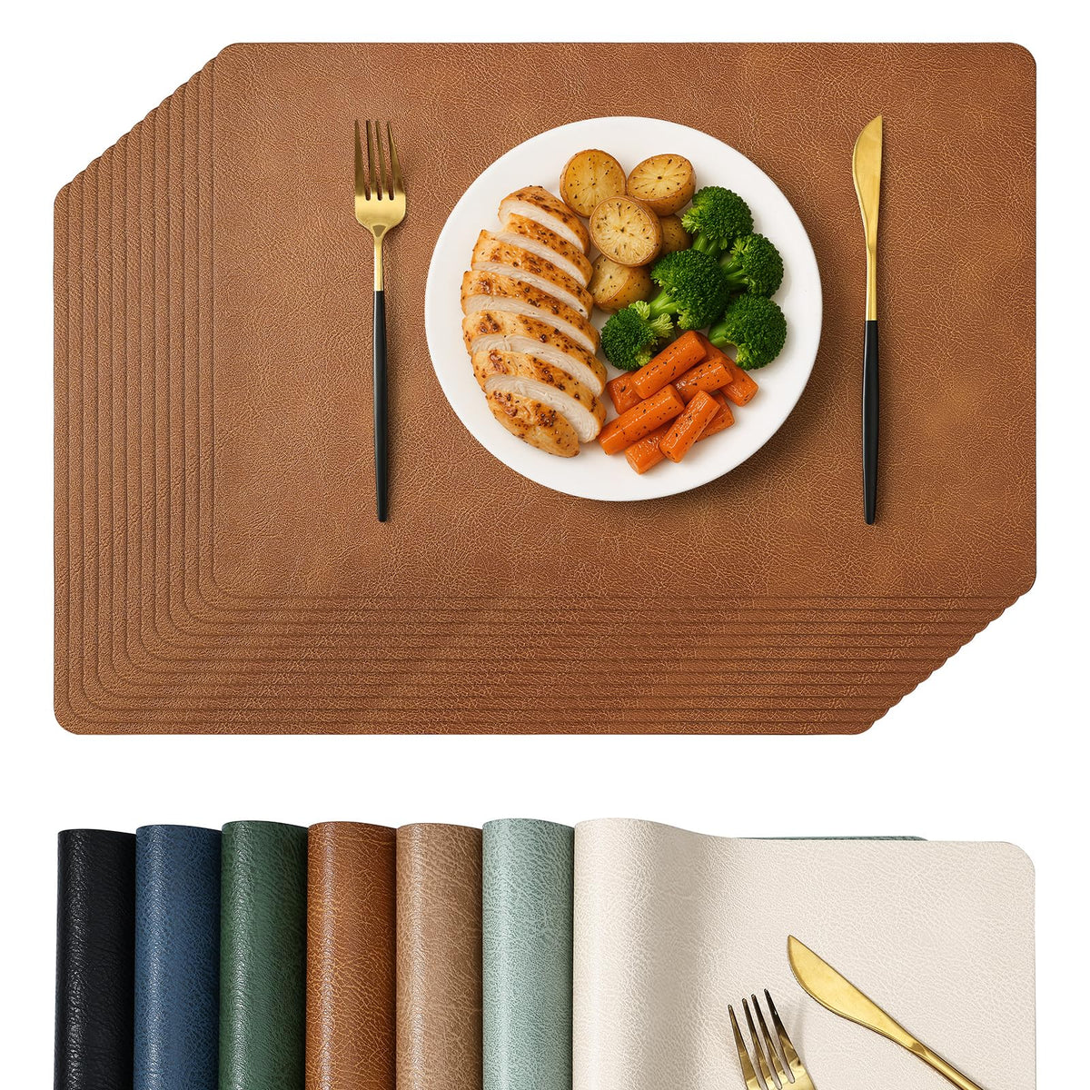 Homaxy Vinyl Heat Resistant Placemats Set of 6, Reddish Brown