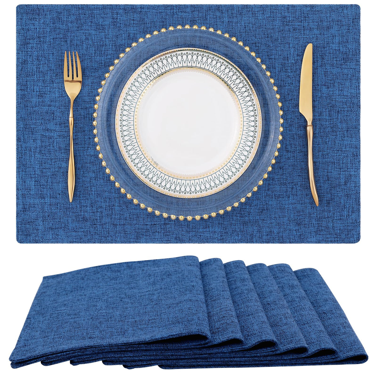 homing Faux Cotton Linen Placemats Set of 6, Cloth Dining Table Mats