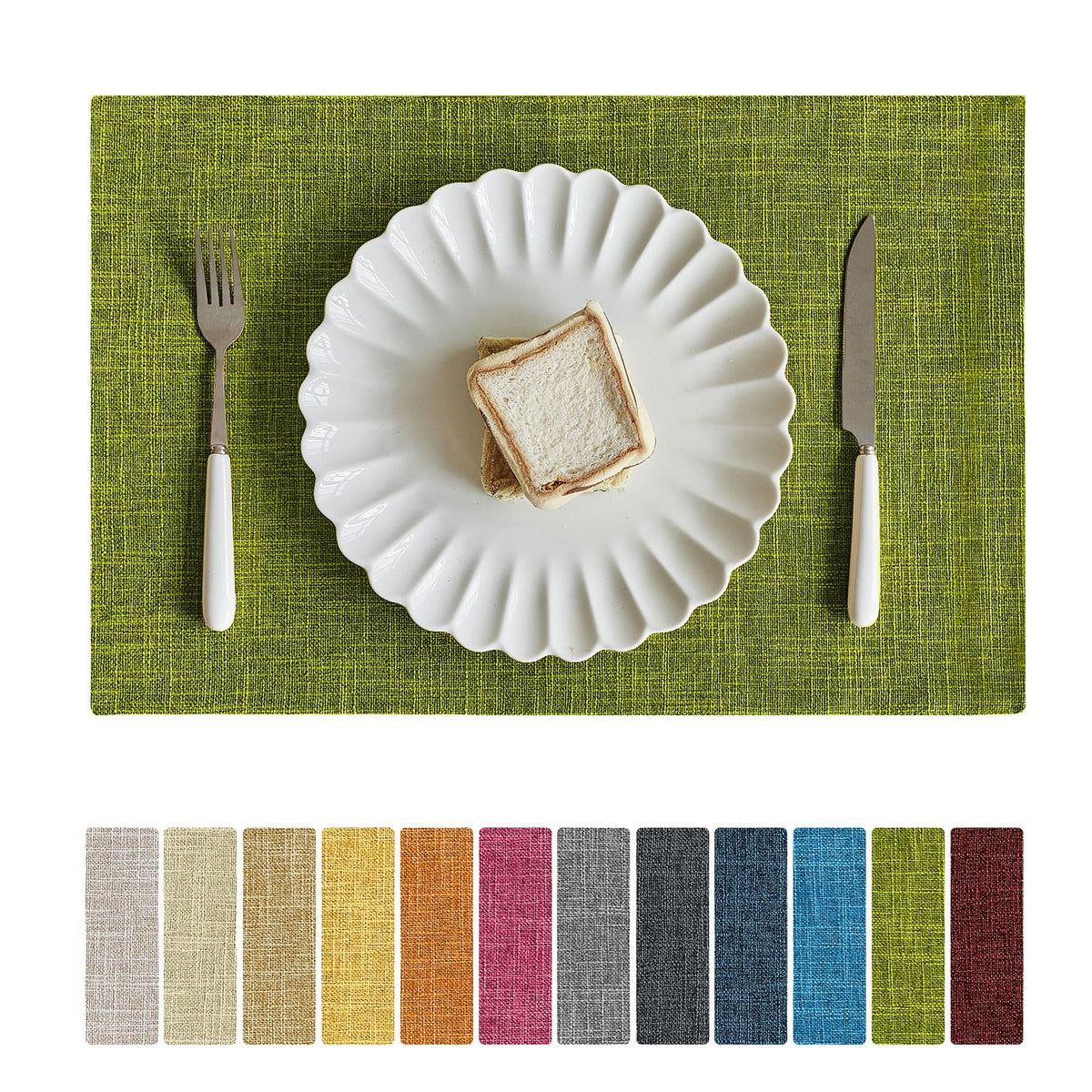 Softalker Faux Linen Cloth Placemats Set of 6-12 x 18 Inch, Light Grey