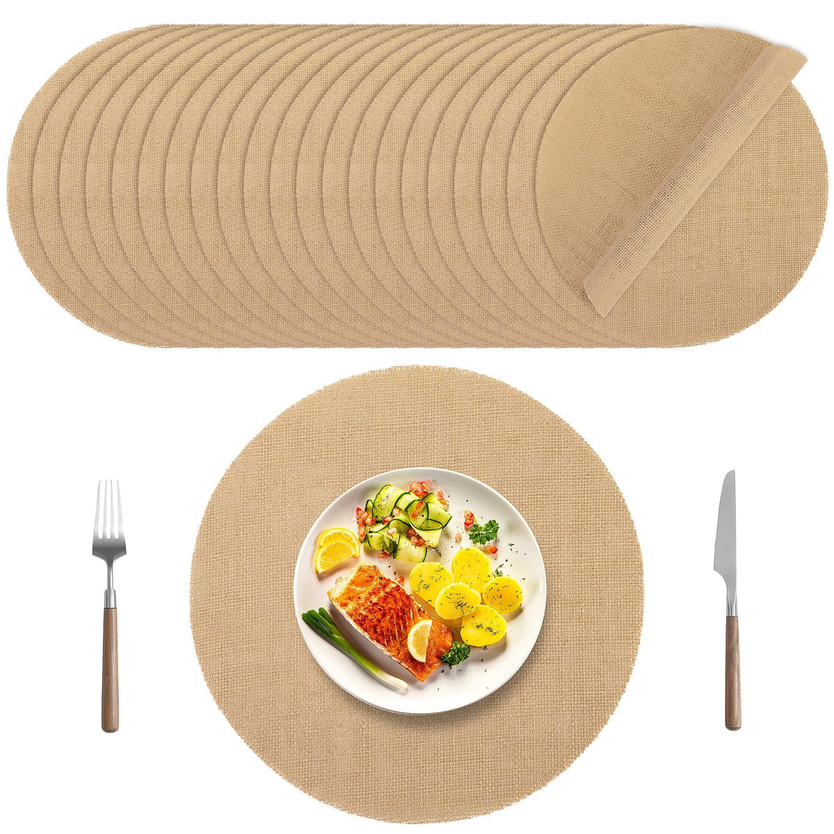 Kochorie 50 Pieces Burlap Placemats 11.8 Inch Round
