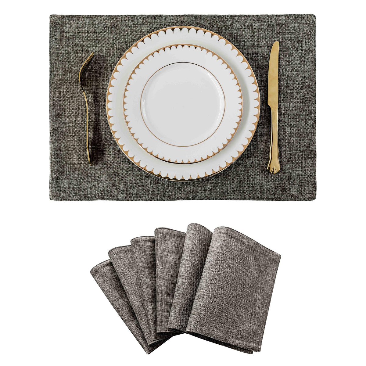 Home Brilliant Linen Placemats Set of 4 Heat Resistant Dining Table Cloth Place Mats Kitchen Table Mats Placemats Table Decor, Natural Linen