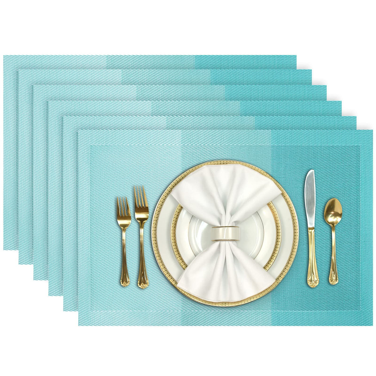Aofmee Placemats, Placemats Set of 6, Heat Resistant Place Mats, Washable PVC Table Mats, Woven Vinyl Plastic Placemats for Dining Table, Non-Slip Stain Resistant Kitchen Table Placemats Easy to Clean