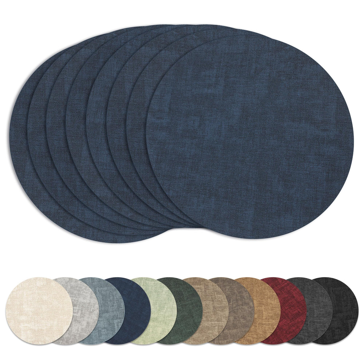 13" Round Placemats Set of 6, Reversible Faux Leather Wipeable Table Mats