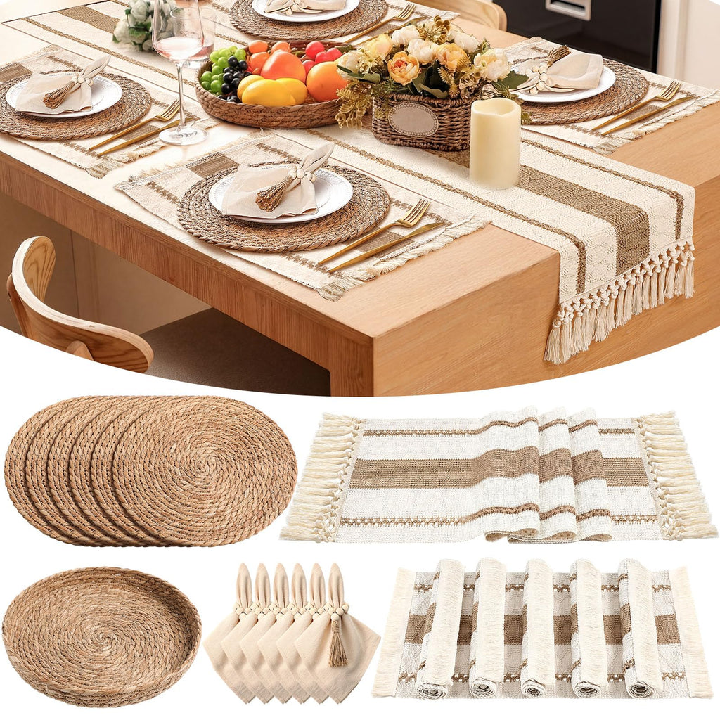 6 Sets Dining Table Decoration Boho Placemat, Khaki, 12x72