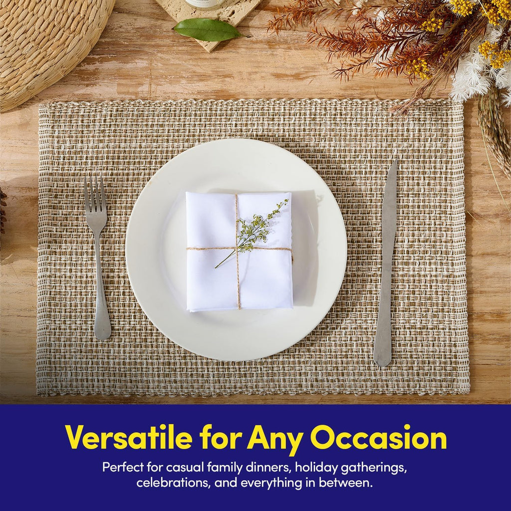 Sweet Home Collection 100% Cotton Placemats for Dining Room Rectangle Two Tone Woven Fabric 13" x 19" Soft Durable Table Mat Set, Set of 4, Eggshell