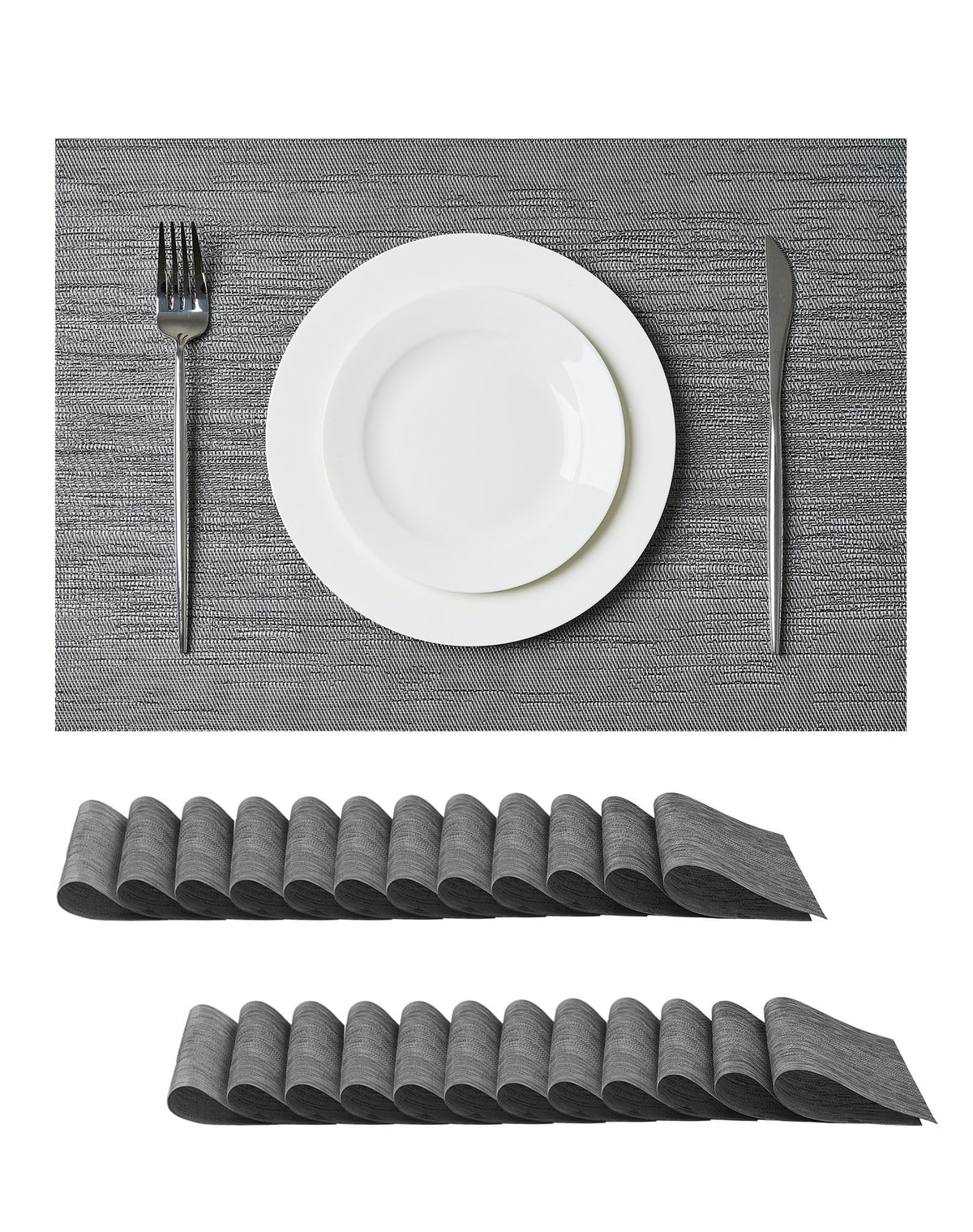 Leetaltree Bean Green Woven Placemats Set of 8 - Heat Resistant Non-Slip Place Mats for Dining Table, Washable Durable PVC Table Mats(Bean Green, 8)