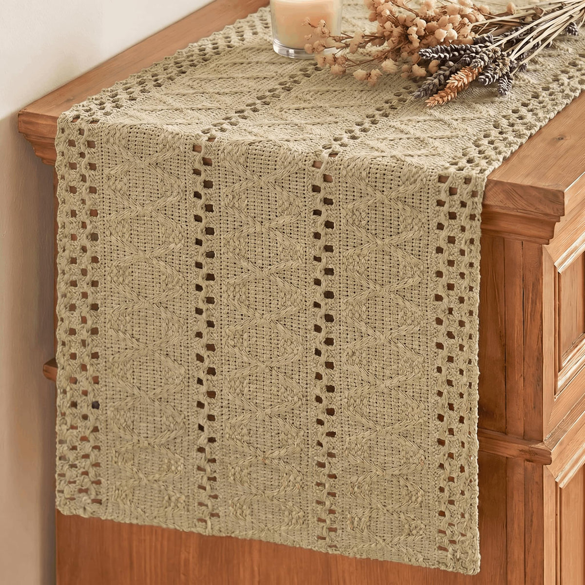 Artoid Mode Beige Woven Farmhouse Hollow Table Runner 12x72 Inch