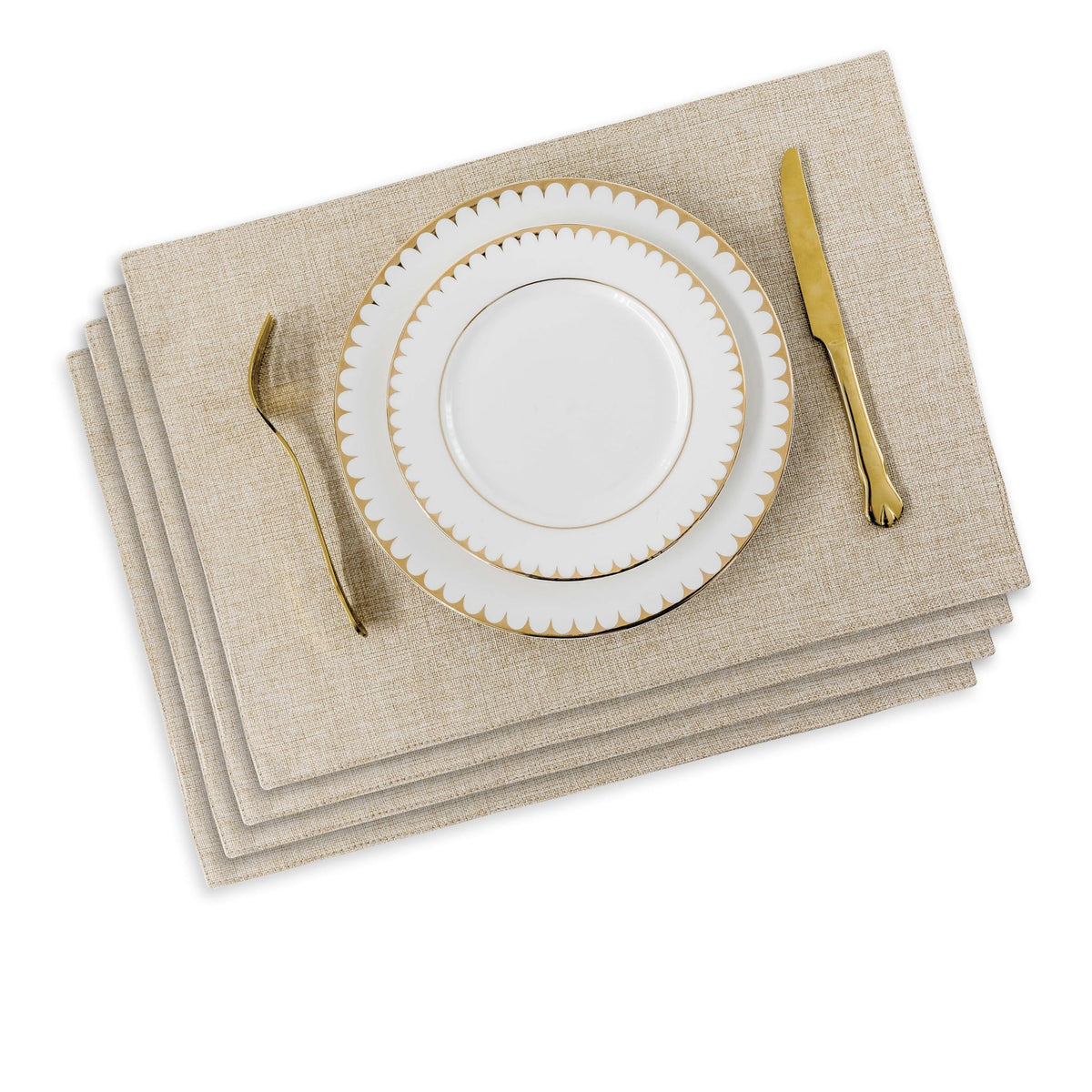 Home Brilliant Linen Placemats Set of 4 Heat Resistant Dining Table Cloth Place Mats Kitchen Table Mats Placemats Table Decor, Natural Linen