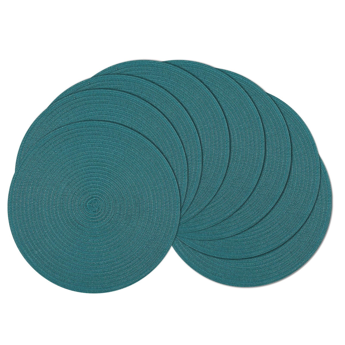 SHACOS 15 inch Round Placemats Set of 6, Cotton Polyester Woven Braided Place Mats, Washable Heat Resistant Circle Table Mats for Dining Table (Beige, 6)