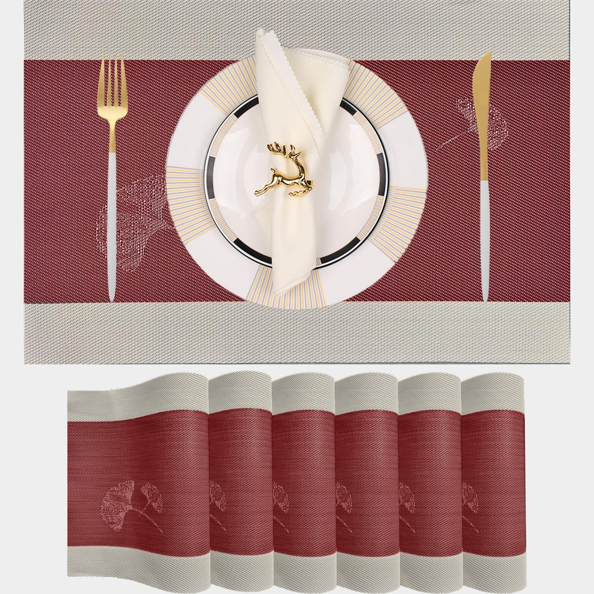 PIGCHCY Placemats,Durable Placemats for Dining Table,Washable Woven Vinyl Kitchen Placemats Set of 4 (Brown)