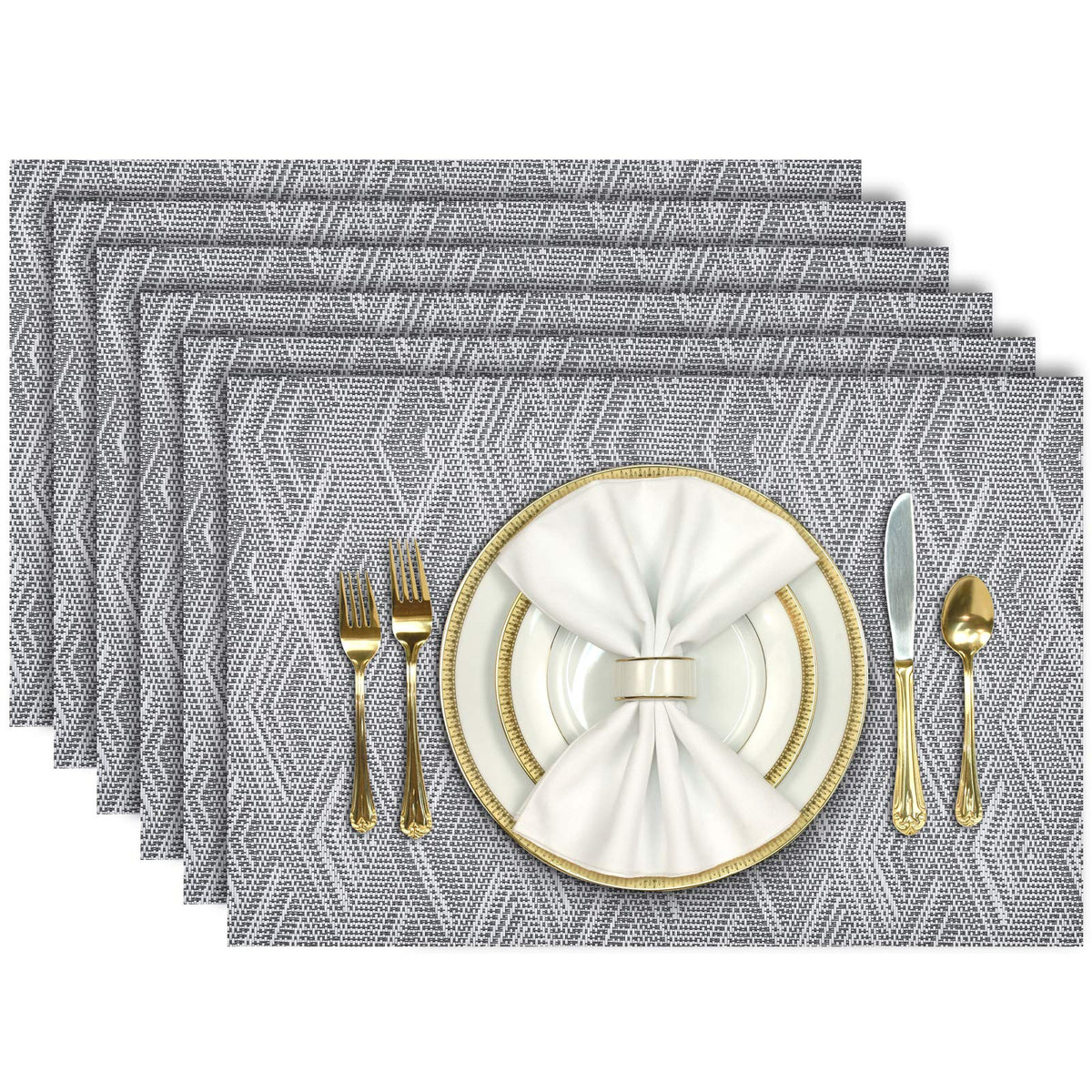 Aofmee Placemats, Placemats Set of 6, Heat Resistant Place Mats, Washable PVC Table Mats, Woven Vinyl Plastic Placemats for Dining Table, Non-Slip Stain Resistant Kitchen Table Placemats Easy to Clean