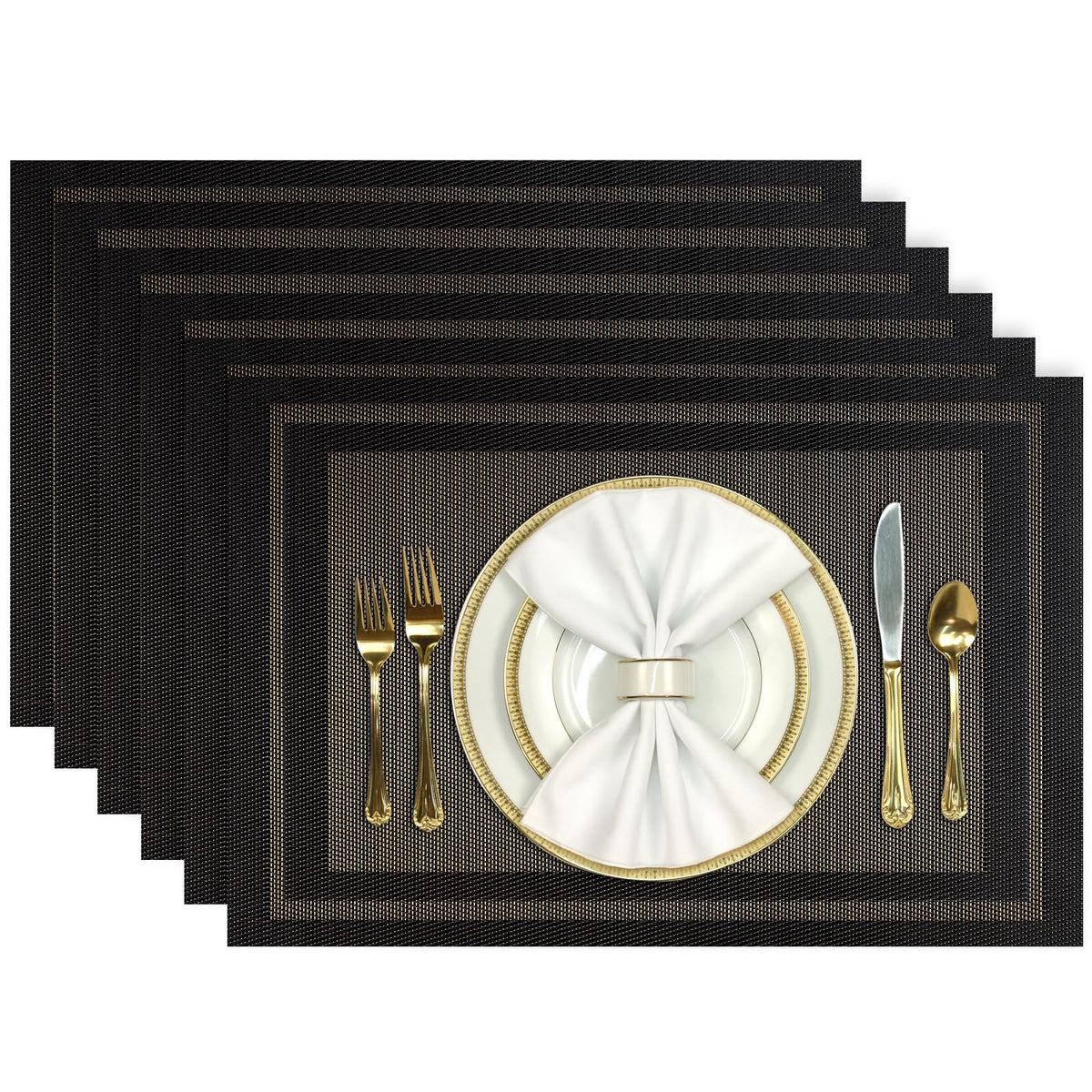 Aofmee Placemats, Placemats Set of 6, Heat Resistant Place Mats, Washable PVC Table Mats, Woven Vinyl Plastic Placemats for Dining Table, Non-Slip Stain Resistant Kitchen Table Placemats Easy to Clean