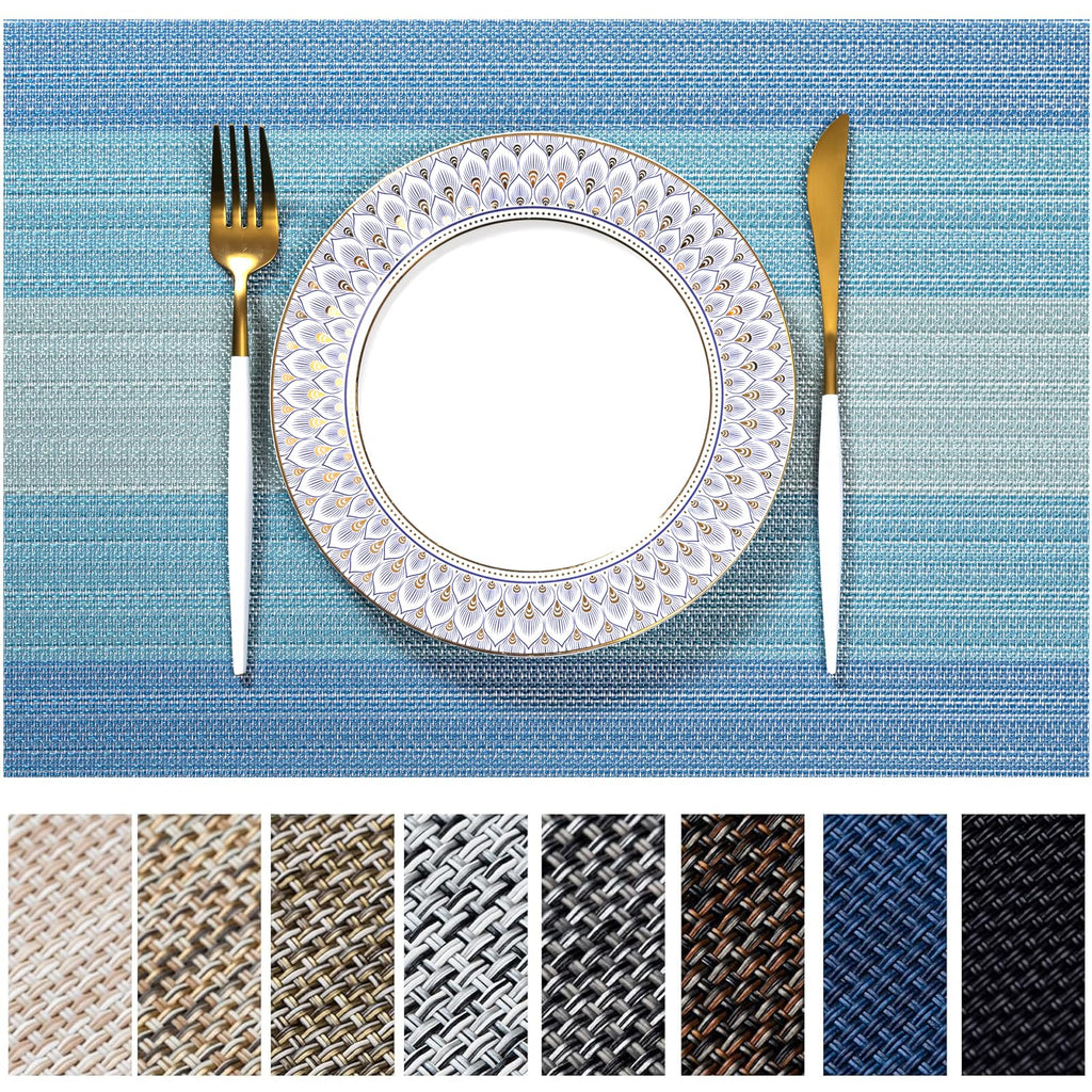 LEXMORE Placemats Set of 4 Vinyl/Plastic Woven Place Mats for Kitchen Table Indoor/Outdoor Washable Placemat Wipeable Dining Table Mats(Gray)