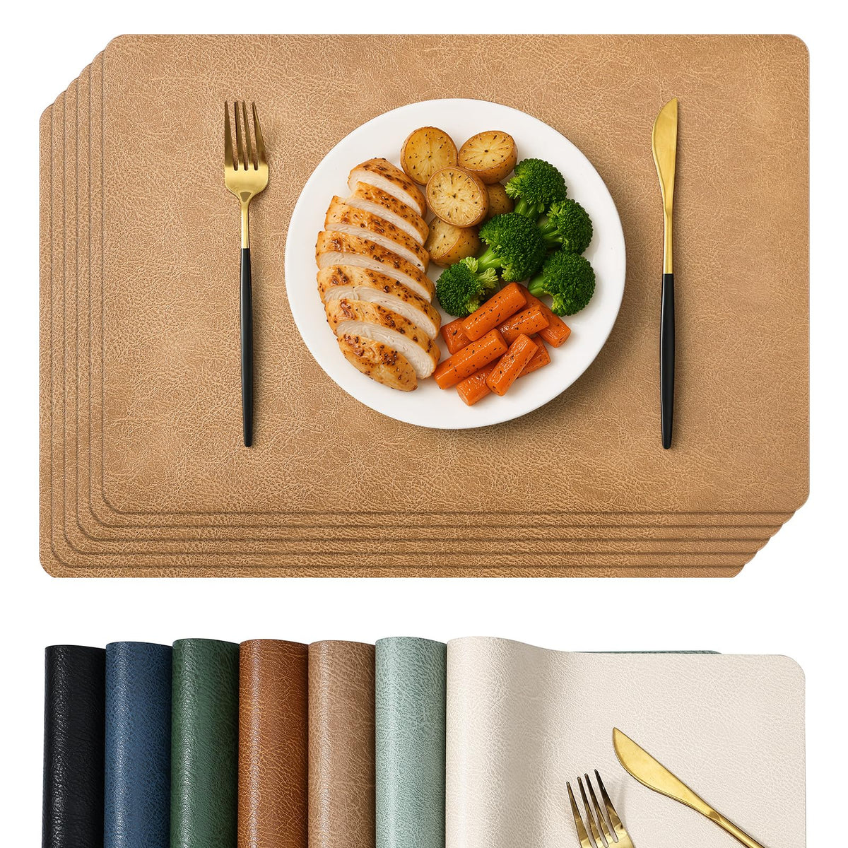 Homaxy Vinyl Heat Resistant Placemats Set of 6, Reddish Brown