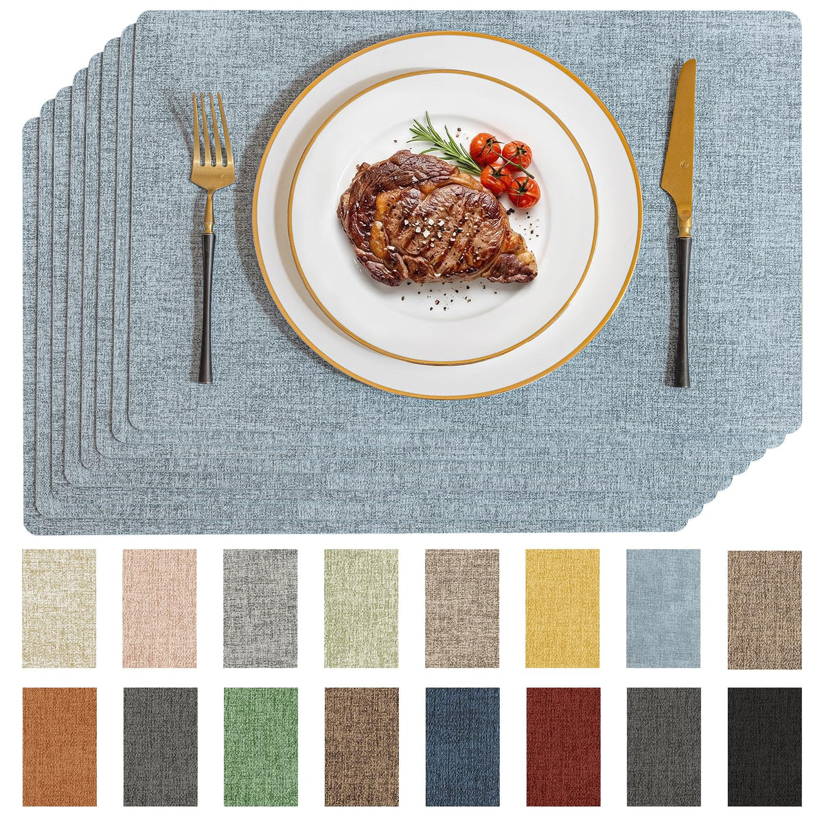 Romanstile Faux Leather Vinyl Placemats Set of 4, Light Grey