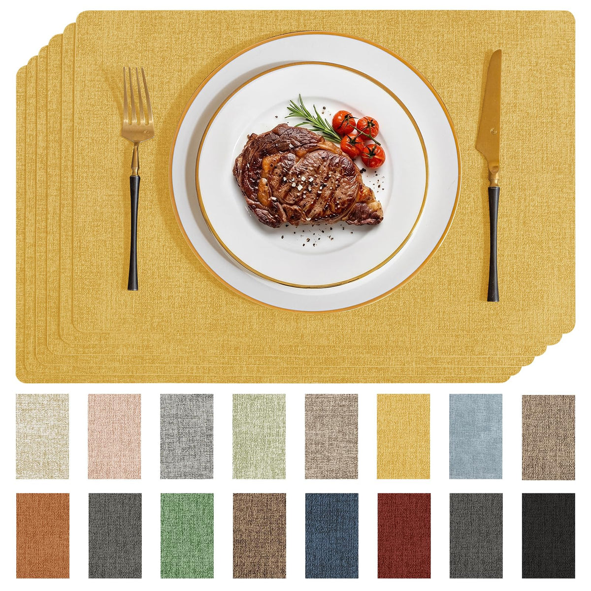Romanstile Faux Leather Vinyl Placemats Set of 6, Dark Green