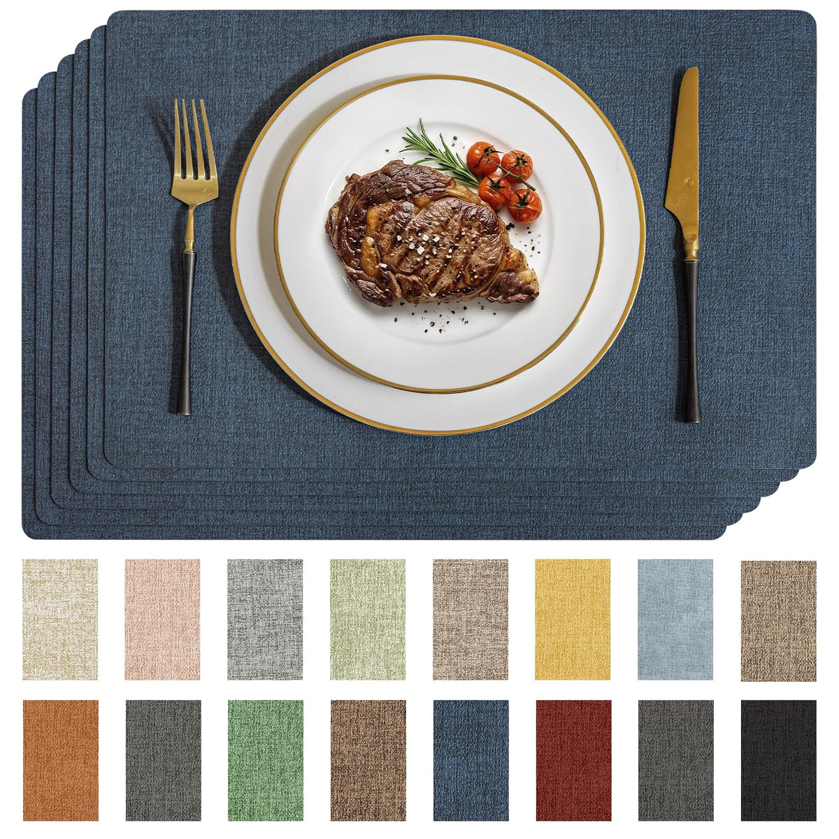 Romanstile Faux Leather Vinyl Placemats Set of 4, Light Grey