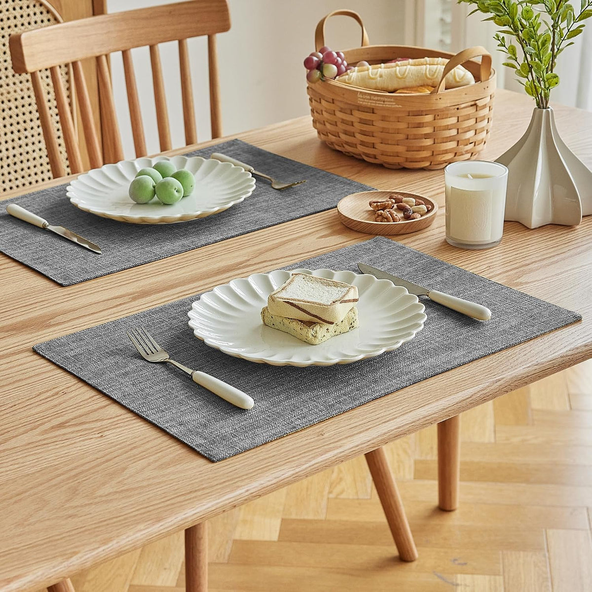 Softalker Faux Linen Cloth Placemats Set of 6-12 x 18 Inch, Light Grey