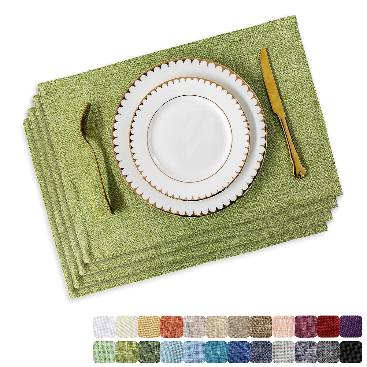 Home Brilliant Linen Placemats Set of 4 Heat Resistant Dining Table Cloth Place Mats Kitchen Table Mats Placemats Table Decor, Natural Linen