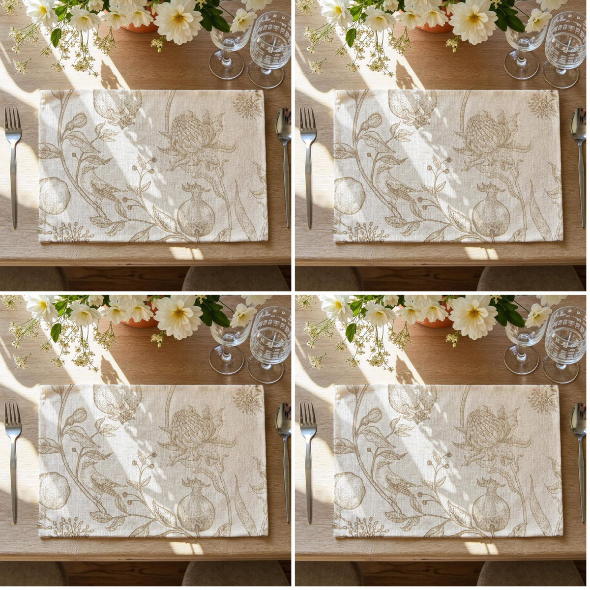 JINCHAN Linen Floral Placemats Set of 4 Farmhouse 13x19 Inch Black
