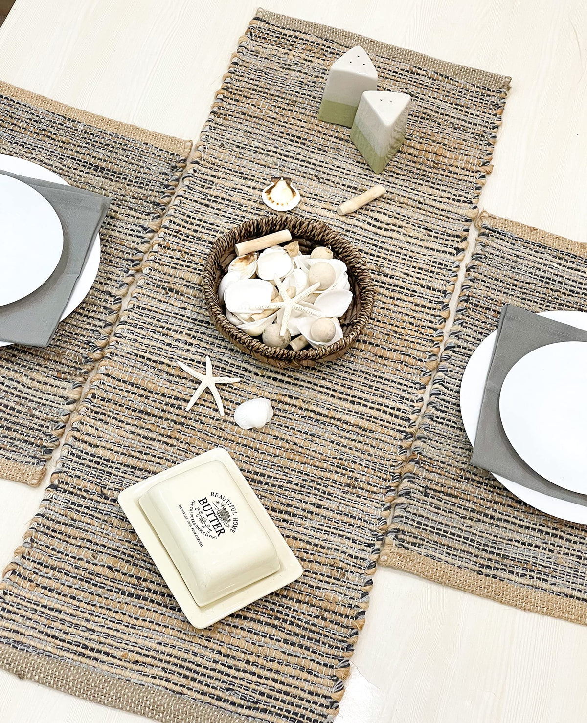 Chardin Home Natural Jute & Aqua Turquoise Placemats, Set of 4 – Rustic Handmade Boho Table Mats, 13x19 in Dining Table Placemats - Kitchen, Everyday Meals, Holidays, Farmhouse or Modern Table Décor