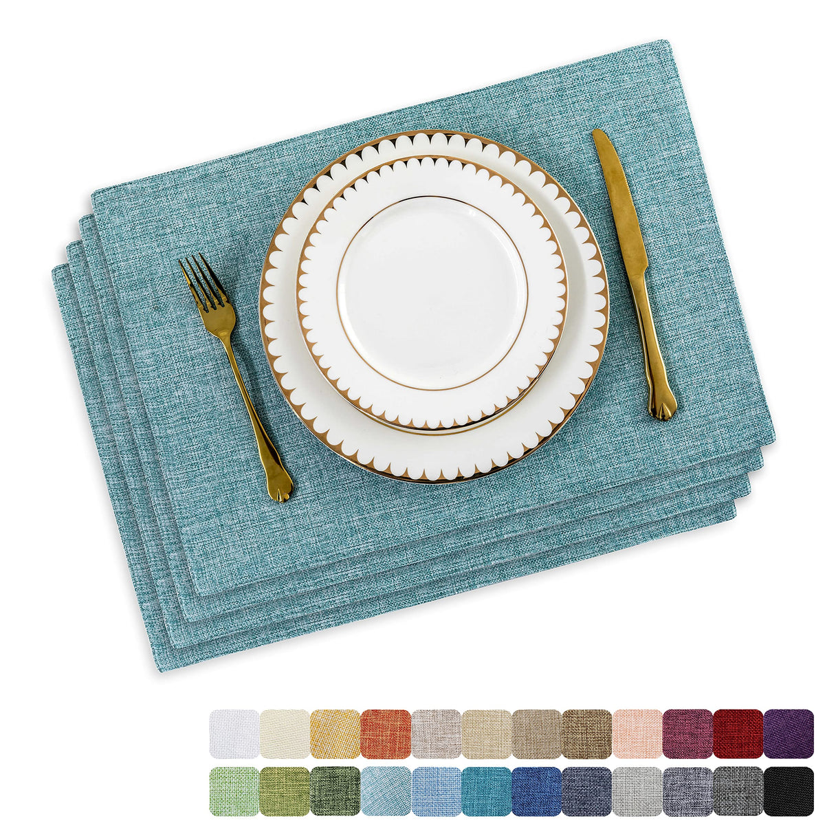 Home Brilliant Linen Placemats Set of 4 Heat Resistant Dining Table Cloth Place Mats Kitchen Table Mats Placemats Table Decor, Natural Linen
