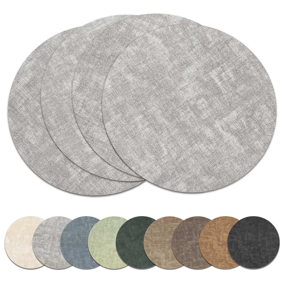 13" Round Placemats Set of 6, Reversible Faux Leather Wipeable Table Mats