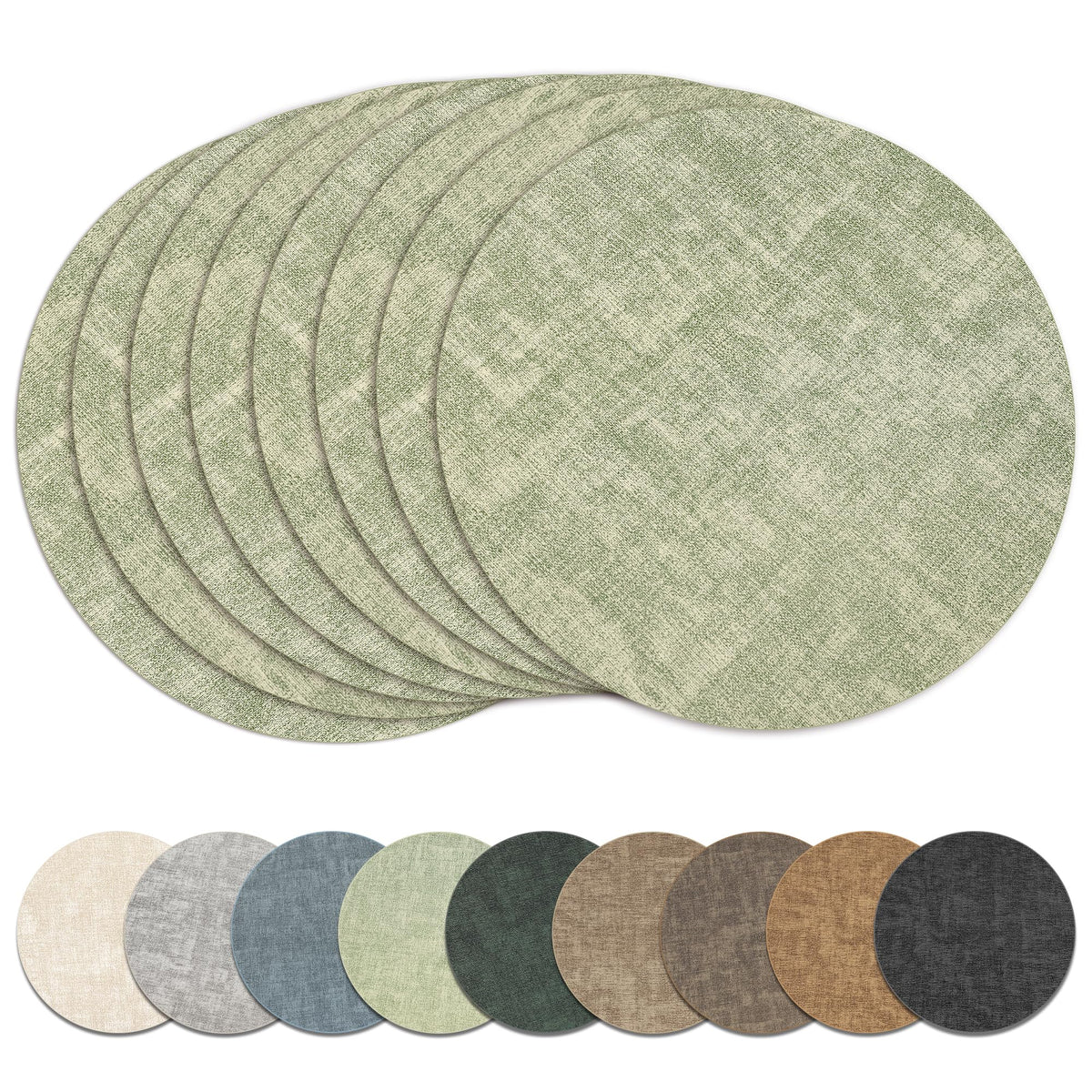13" Round Placemats Set of 6, Reversible Faux Leather Wipeable Table Mats