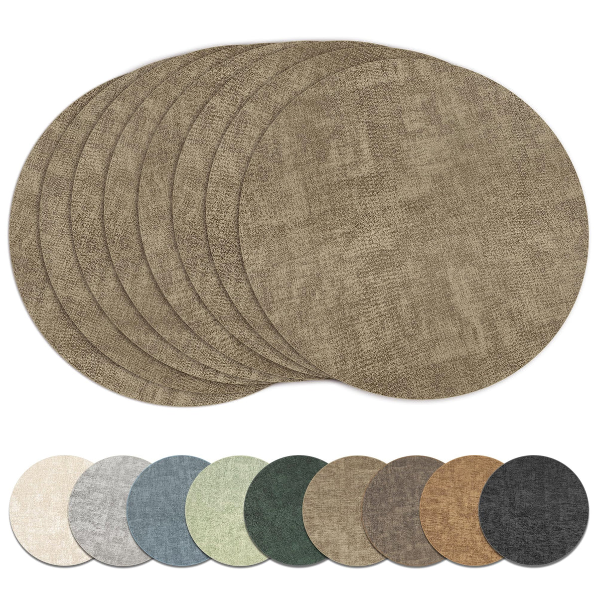13" Round Placemats Set of 6, Reversible Faux Leather Wipeable Table Mats