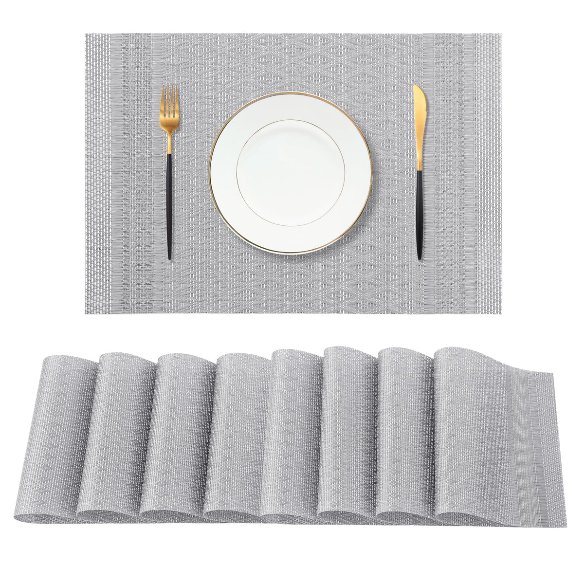 Leetaltree Beige Placemats Set of 4 - Heat-Resistant, Non-Slip Table Mats, Washable Woven Vinyl for Indoor & Outdoor Dining
