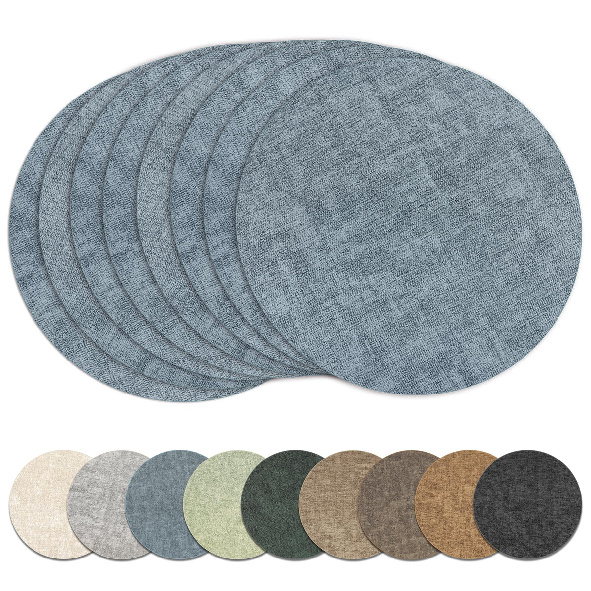 13" Round Placemats Set of 6, Reversible Faux Leather Wipeable Table Mats