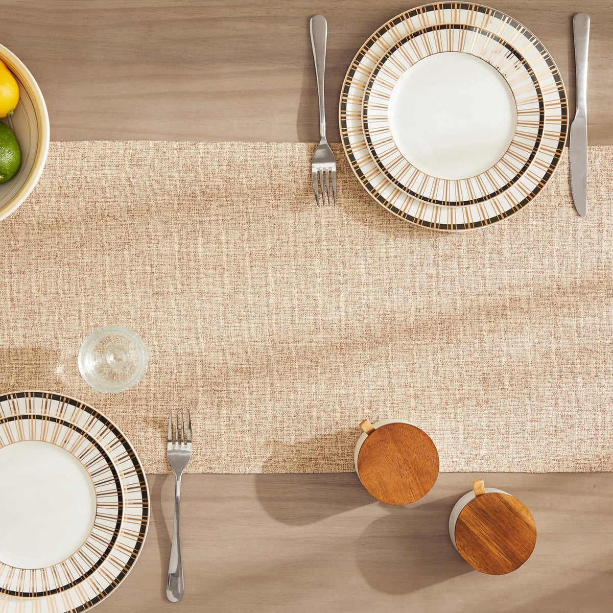 ZeeMart Burlap Style Farmhouse Table Runner, 14x90 Inches Warm Beige/Brown
