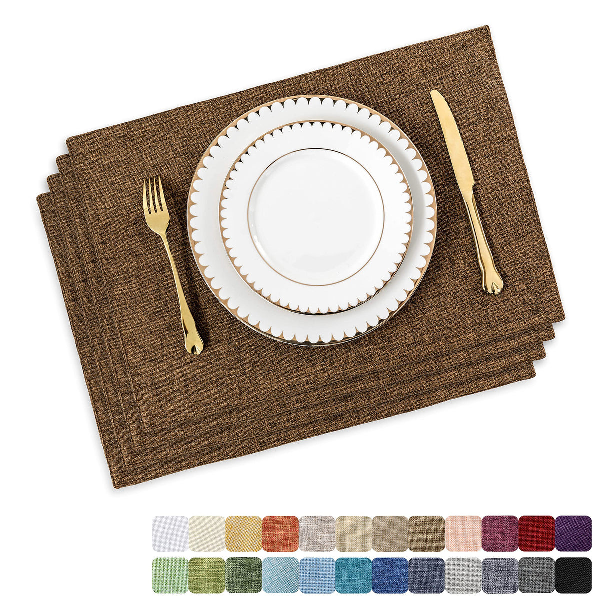 Home Brilliant Linen Placemats Set of 4 Heat Resistant Dining Table Cloth Place Mats Kitchen Table Mats Placemats Table Decor, Natural Linen